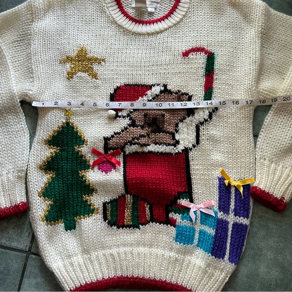 VTG 80s Retro Chunky Knit Christmas Teddy Bear Sweater - Picture 6 of 6